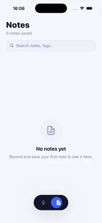 Whispr Notes — Transcription Vocale Temps Réel en Local — Écran des notes avec recherche